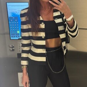 Vintage Striped Black and White Women's Jacket